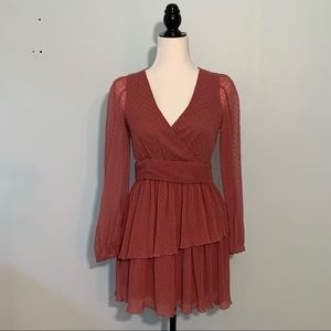 Zara Swiss Dot Ruffled Chiffon Mini Dress Pink S